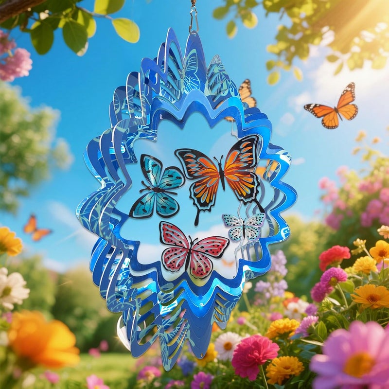 Eiryhope Butterfly Wind Spinner - 12inch Laser-Cut Stainless Steel Wind Spinners | 3D Kinetic Garden Decoration & Yard Art for Outdoor | Butterfly Gifts for Women, Mother, Wife, Grandma & Holidays - Image 2